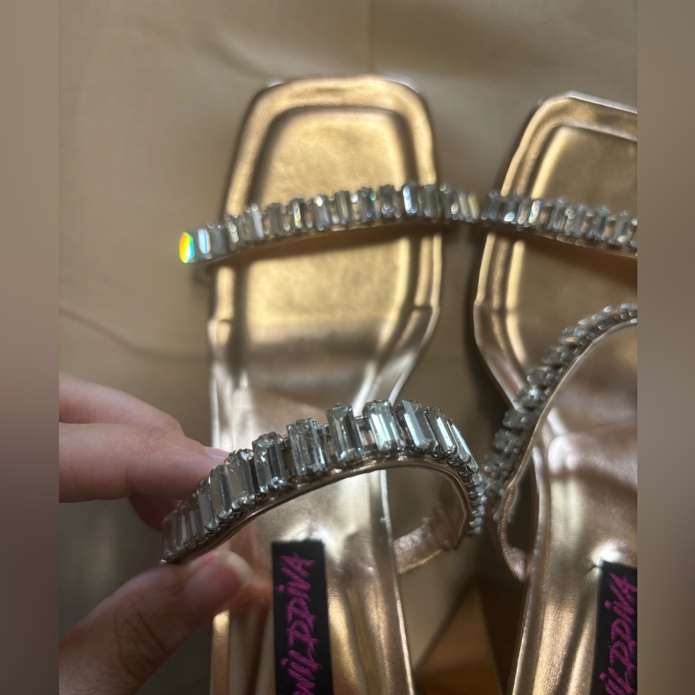 Wild Diva Gold Crystal Embellished Heels - Picture 8 of 15